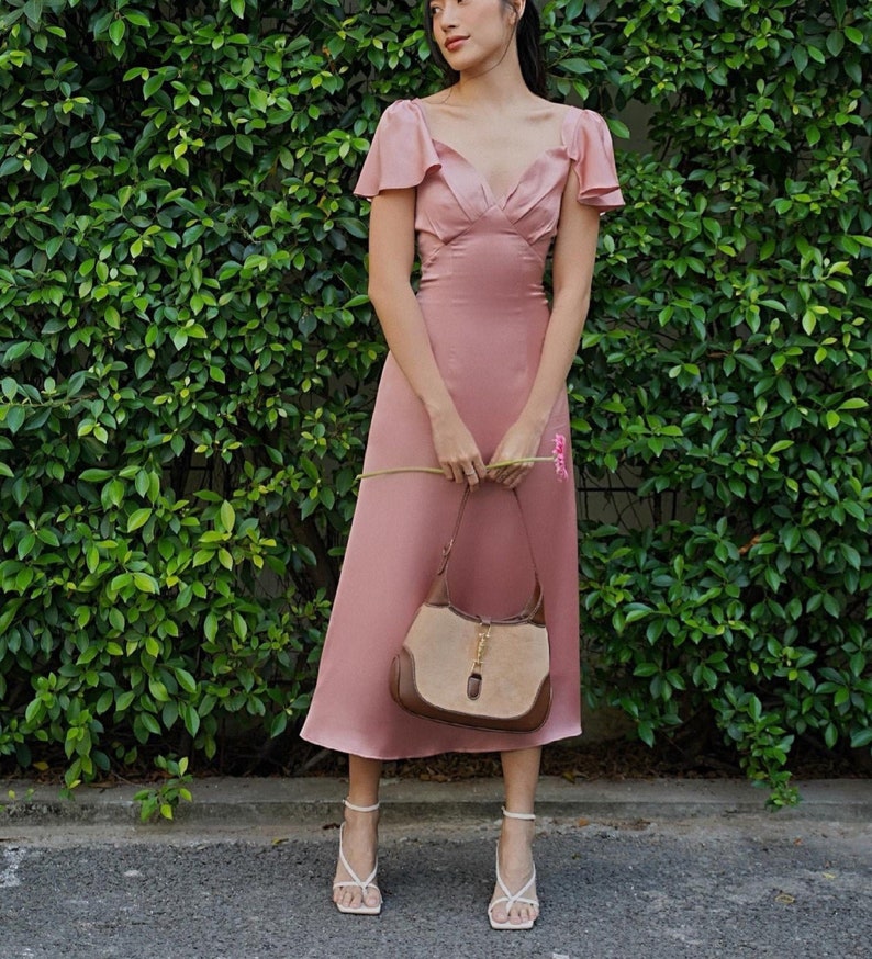 Full Of Charm Long Butterfly Sleeve Silk Formal Bridesmaid Dresses